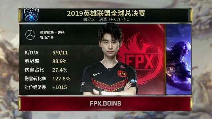 《LOL》S9八强赛第二场 FPX3：1战胜FNC晋级四强