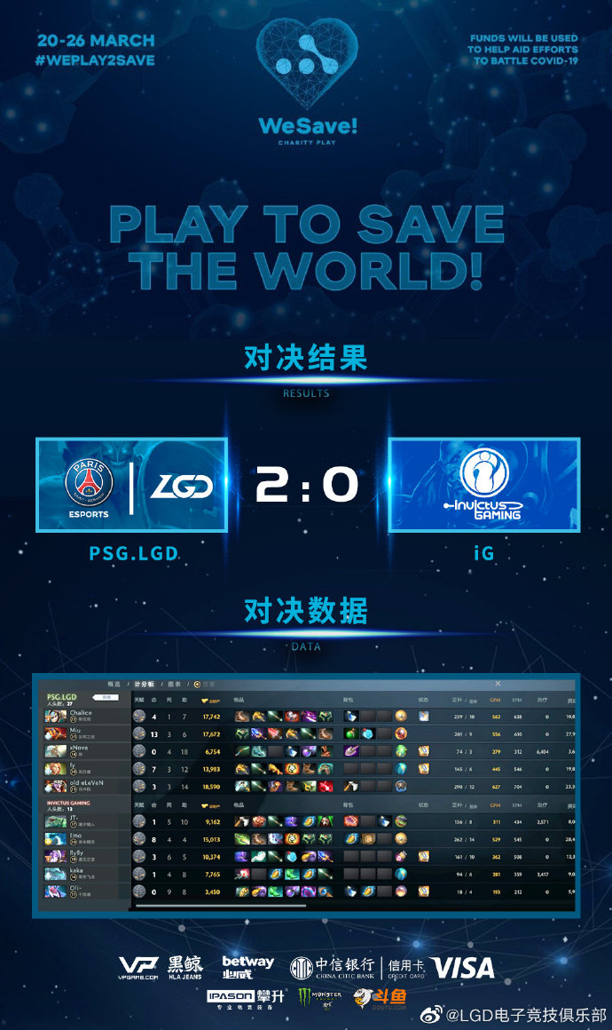 开门红！《DOTA2》WeSave LGD 2:0 iG晋级决赛