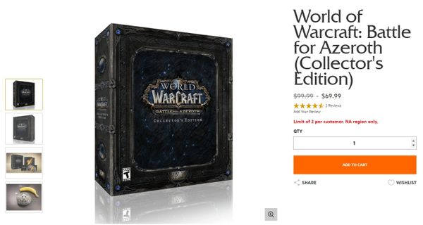 《魔兽世界》8.0实体典藏版将在“黑五”七折优惠发售