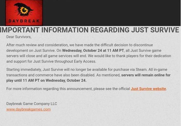 H1Z1凉成鬼服，游戏公司宣布永久关闭服务器，并且从Steam下架！