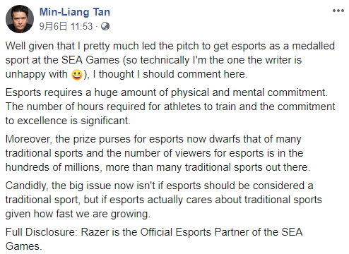 电竞不是体育?雷蛇CEO : 我不要你觉得，我要我觉得