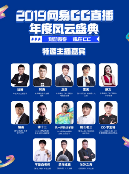 网易CC直播明星主播花城集结，2019年度风云盛典今日开启