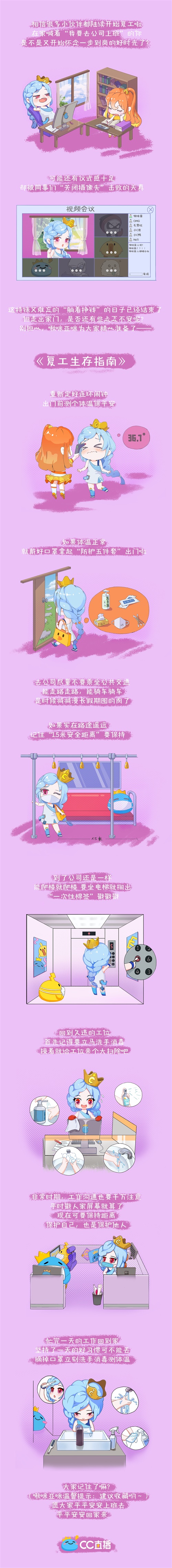 网易CC直播虚拟偶像啾咪酱和亚咪酱复工防疫指南来袭，做好防护健康开工