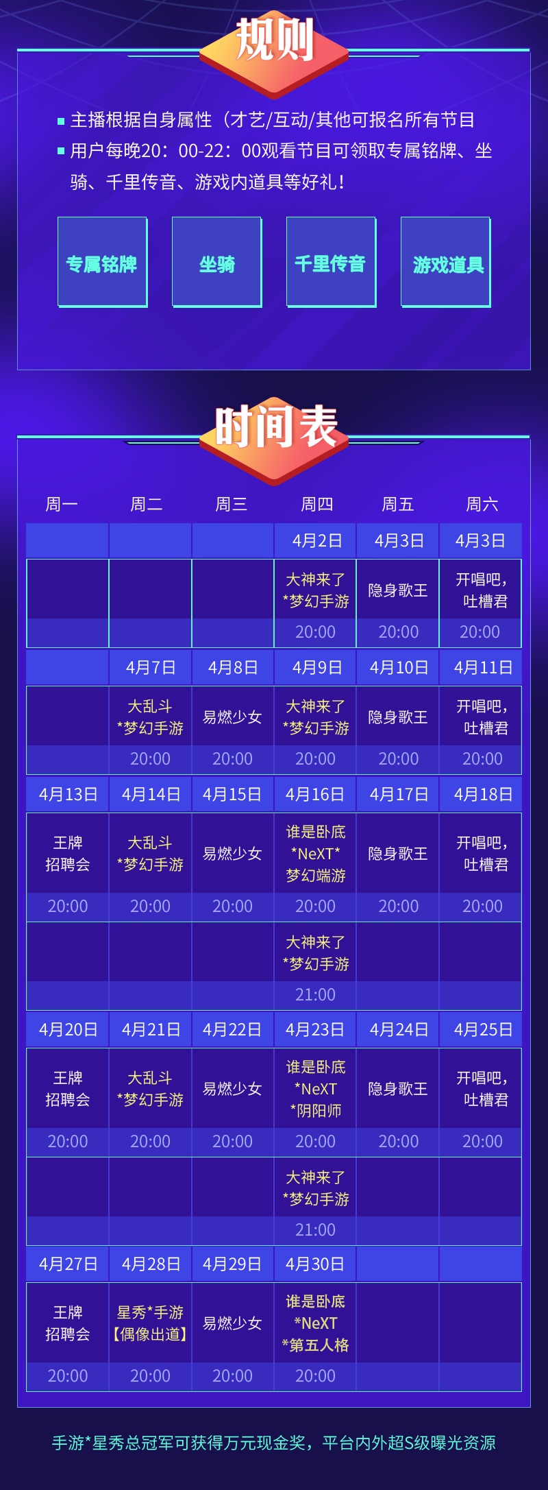 CC《星光出道月》寻找4月星光之星!7档人气PGC谁能C位出道