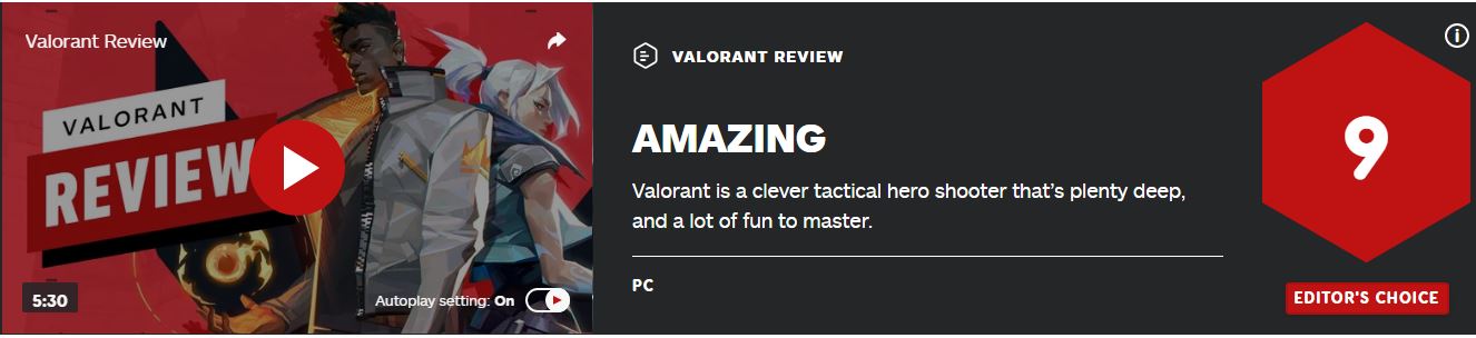 《Valorant》IGN评分9分：玩法有深度充满趣味性
