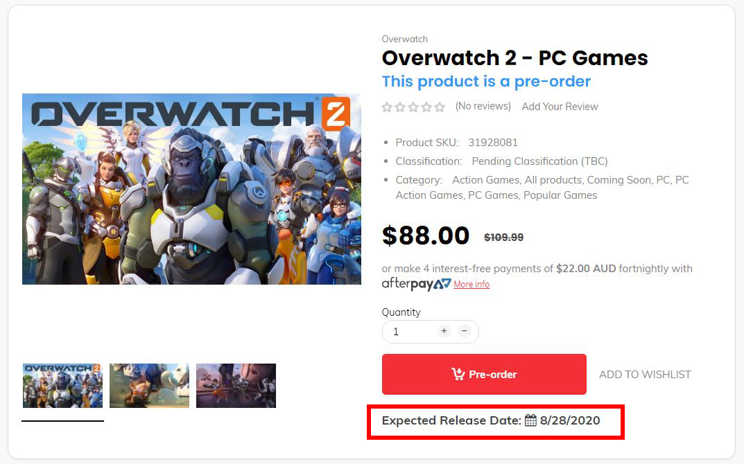 外网商城显示《守望先锋2》8月28日发售 定价90美元左右