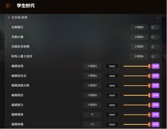 《学生时代》修改器23项 无限精力热情 金钱以及属性编辑