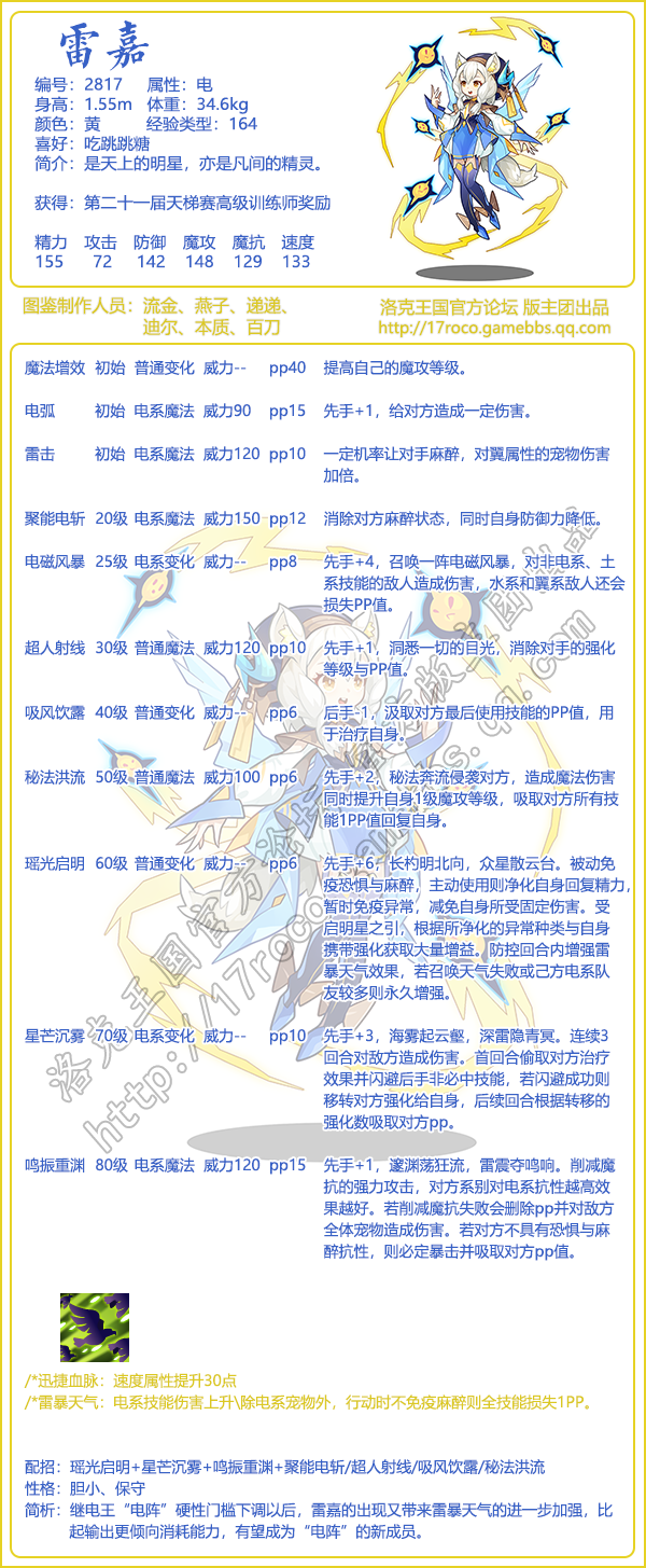 洛克王国雷嘉技能表