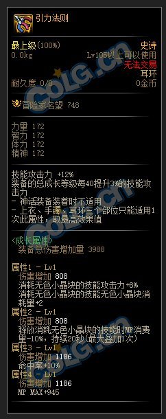 DNF110级无色套装属性介绍