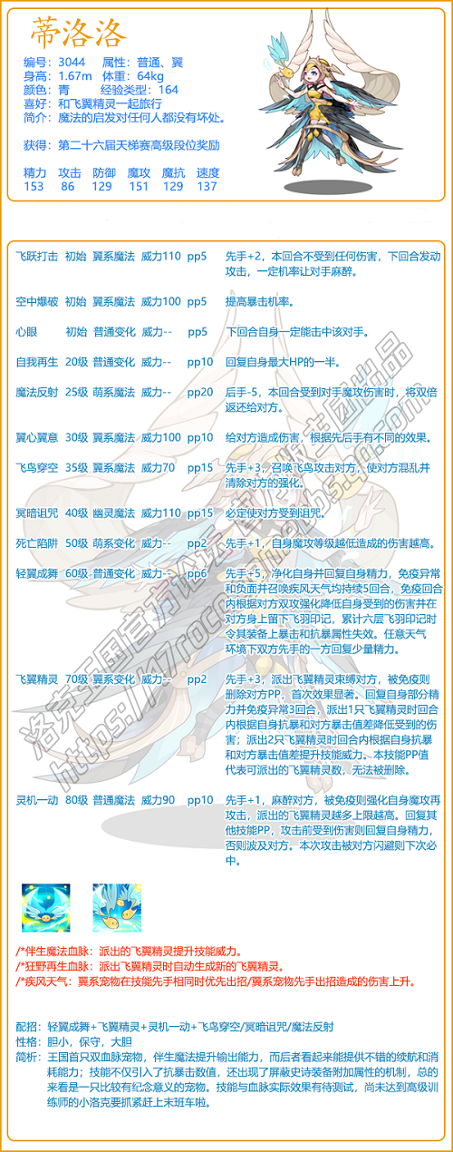 洛克王国蒂洛洛技能表