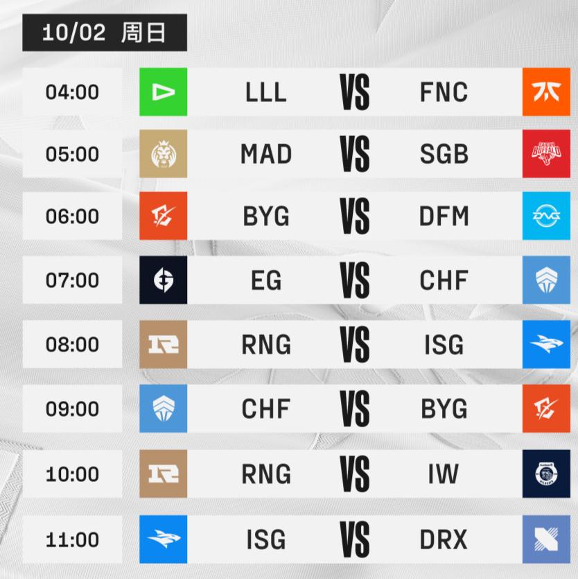 英雄联盟S12入围赛10月2日赛程