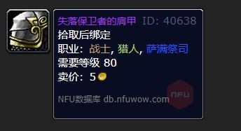 魔兽世界失落保卫者的肩甲换什么