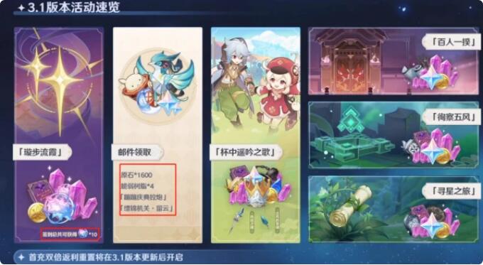 原神3.1周年庆送什么