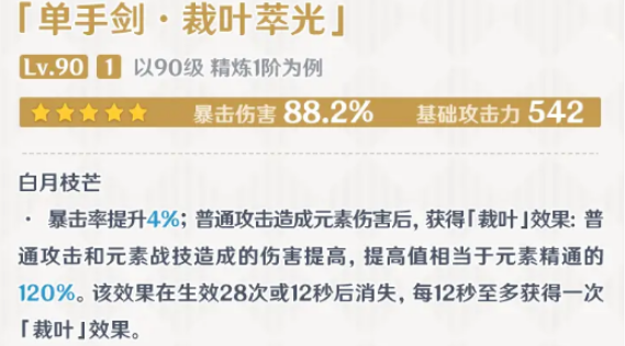 原神裁叶萃光90级面板是多少