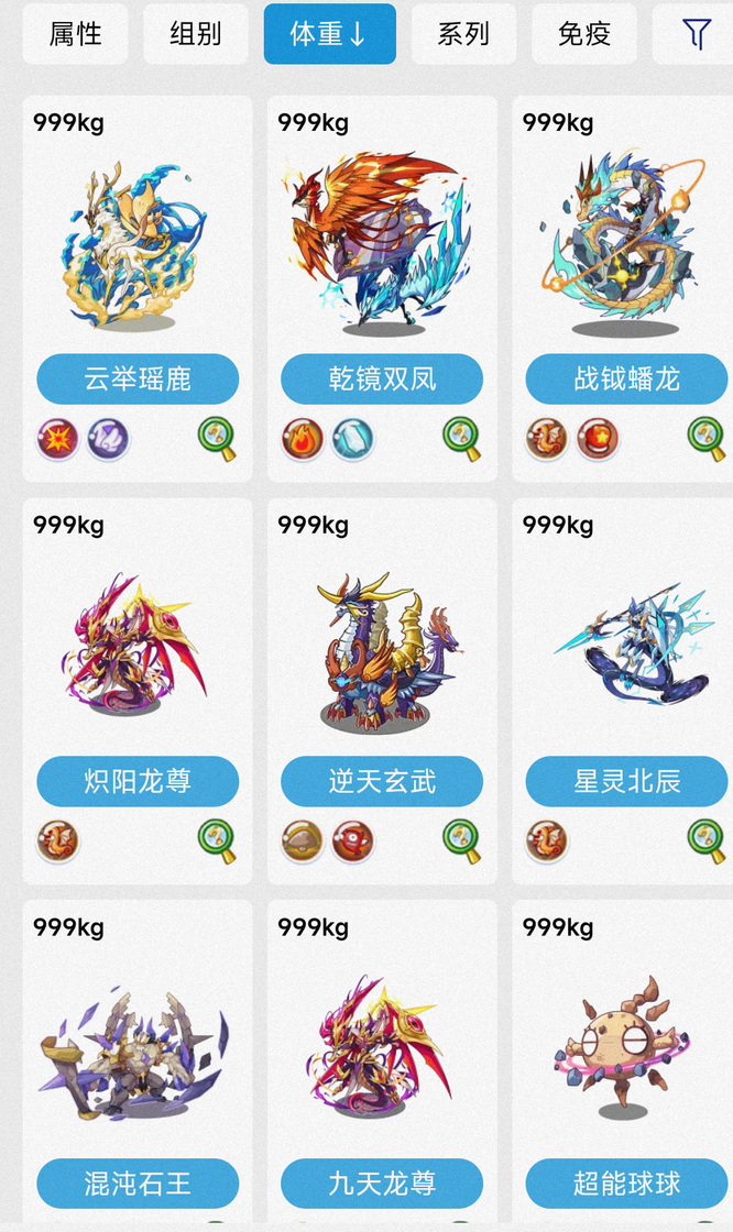 洛克王国体重排行是什么