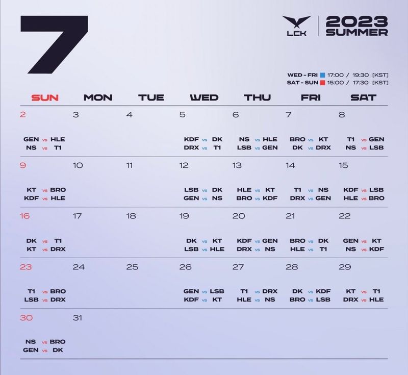 LCK2023夏季赛赛程安排_LCK2023夏季赛赛程表_3DM网游