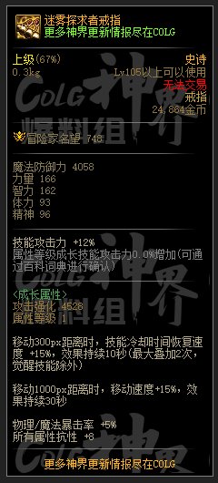DNF迷雾探求者戒指属性一览
