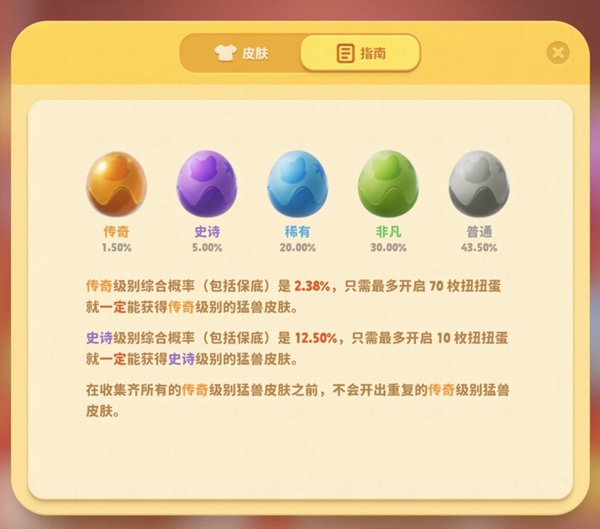 猛兽派对猛兽扭蛋出货概率一览