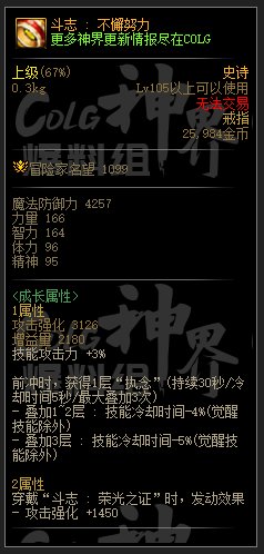 DNF斗志不懈努力属性一览