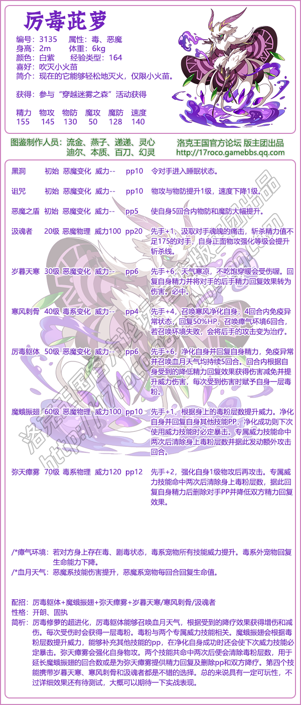 洛克王国厉毒茈萝技能表