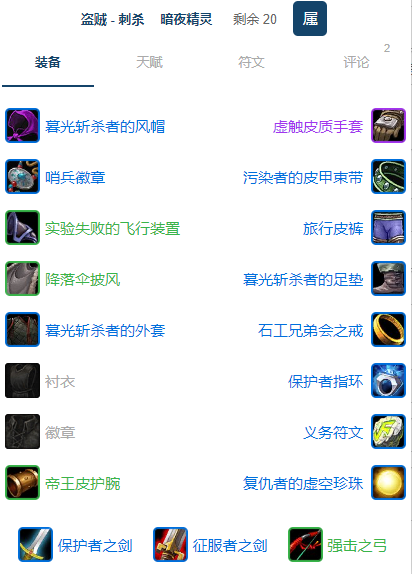 魔兽世界plusP2刺杀贼团本前BIS装备推荐