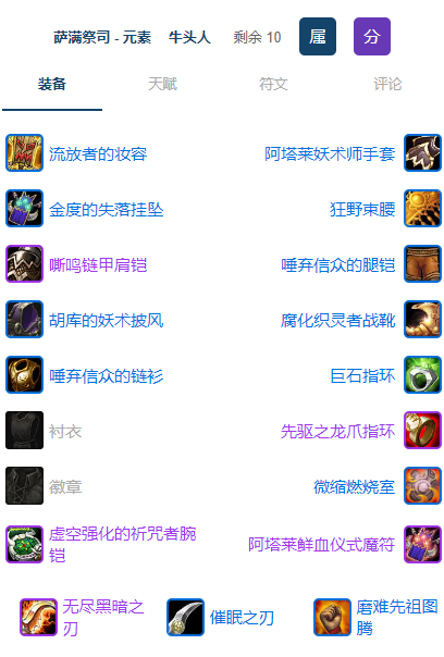 魔兽世界plusP3元素萨团本前BIS装备推荐