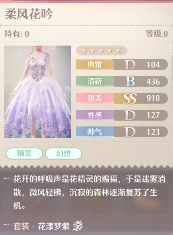 无限暖暖花漾梦萦套装属性一览