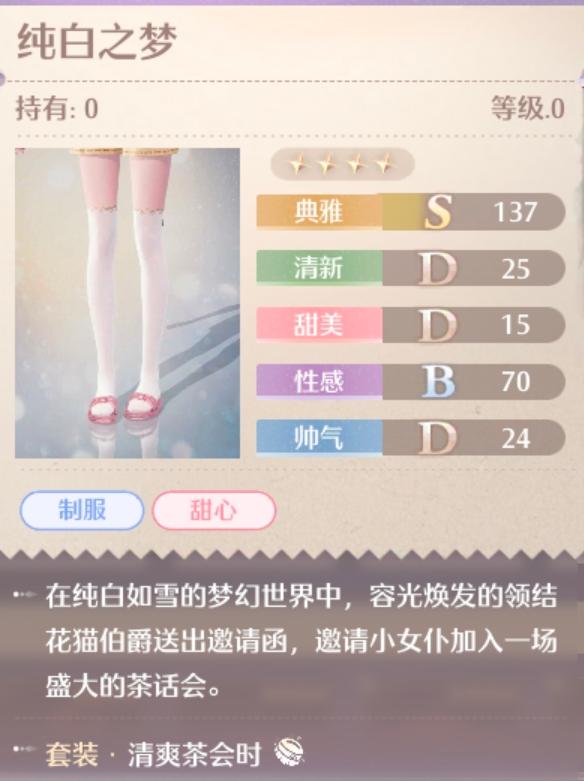 无限暖暖清爽茶会时套装属性一览