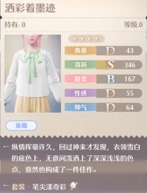 无限暖暖笔尖漾奇彩套装属性一览