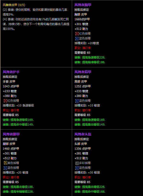 魔兽世界CTM怀旧服盗贼T11套装属性一览