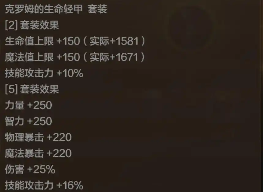 DNF手游克罗姆套属性一览