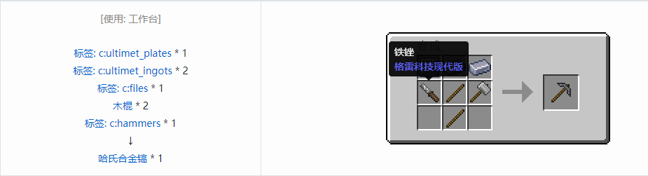 我的世界格雷科技现代版镐合成表大全