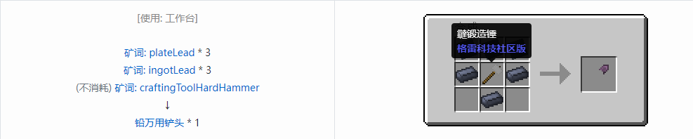 我的世界格雷科技社区版万用铲头合成表大全