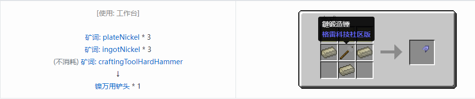 我的世界格雷科技社区版万用铲头合成表大全