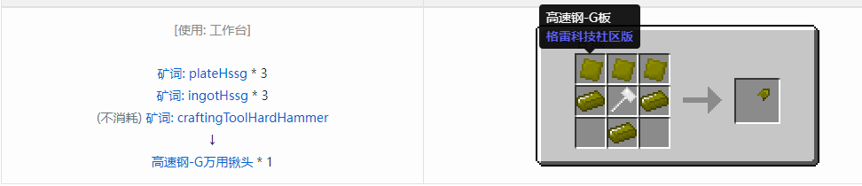 我的世界格雷科技社区版万用铲头合成表大全