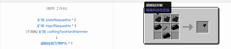 我的世界格雷科技社区版万用铲头合成表大全