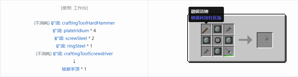 我的世界格雷科技社区版扳手顶合成表大全