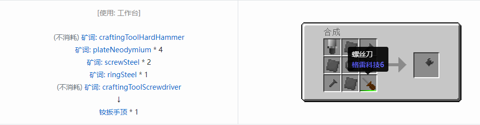 我的世界格雷科技社区版扳手顶合成表大全