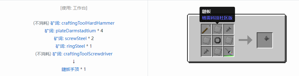 我的世界格雷科技社区版扳手顶合成表大全
