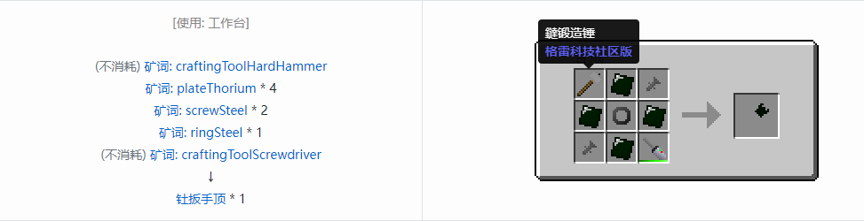 我的世界格雷科技社区版扳手顶合成表大全