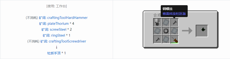 我的世界格雷科技社区版扳手顶合成表大全