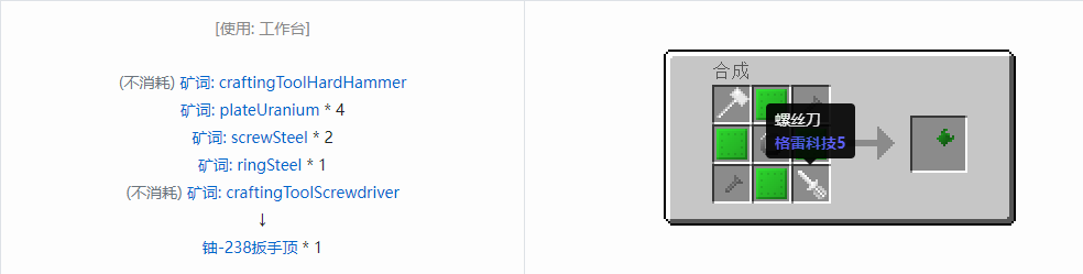 我的世界格雷科技社区版扳手顶合成表大全