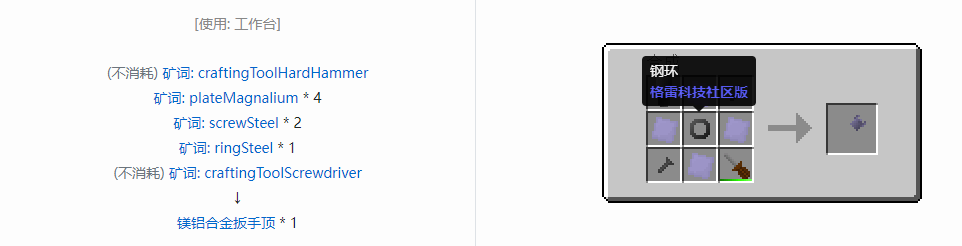 我的世界格雷科技社区版扳手顶合成表大全