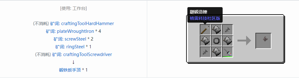 我的世界格雷科技社区版扳手顶合成表大全