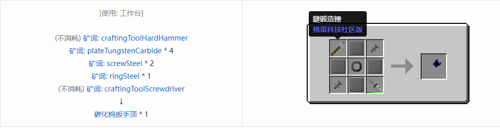 我的世界格雷科技社区版扳手顶合成表大全