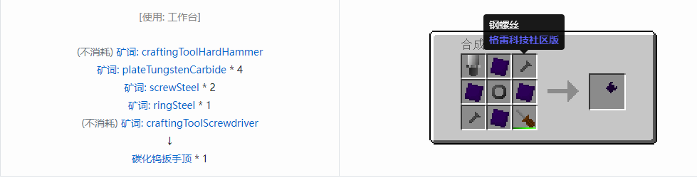 我的世界格雷科技社区版扳手顶合成表大全