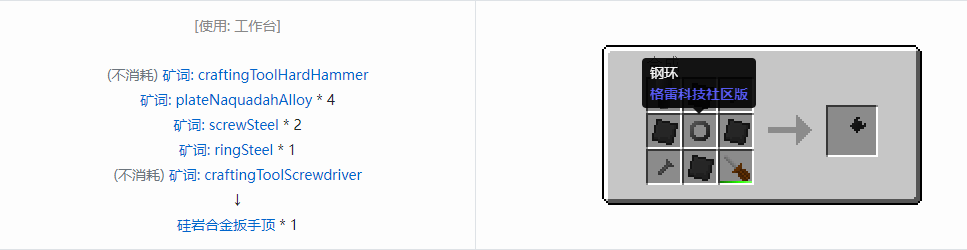 我的世界格雷科技社区版扳手顶合成表大全