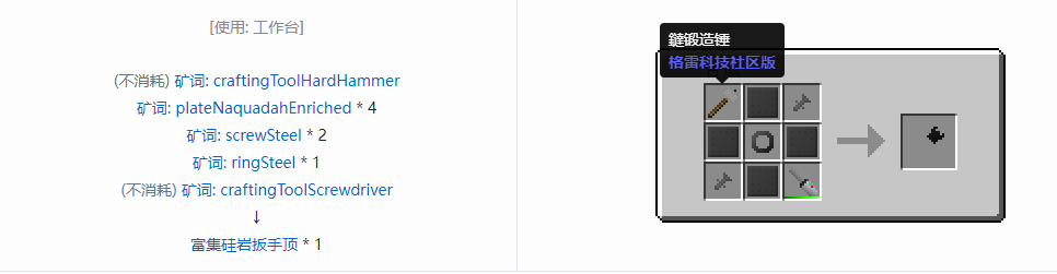 我的世界格雷科技社区版扳手顶合成表大全