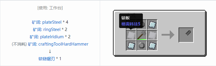 我的世界格雷科技社区版链锯刃合成表大全