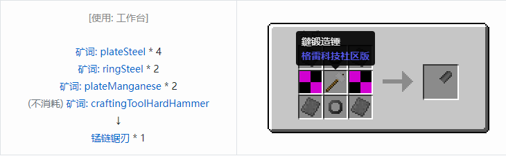 我的世界格雷科技社区版链锯刃合成表大全